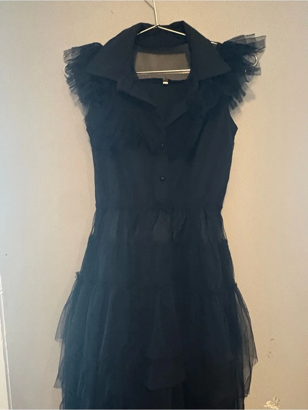 Kids Black Tulle Ruffle Wednesday Halloween Costume Dress Size 10/12 girls
